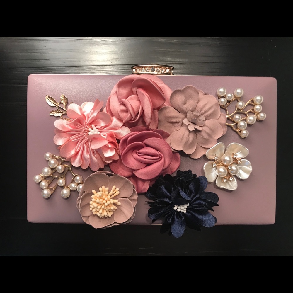 Satin floral evening handbag/clutch